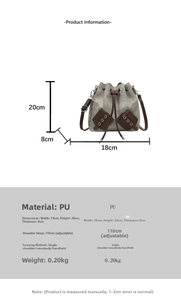 Detailed size specifications and structure of vintage canvas bucket bag with dimensions