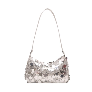 Sac hobo à paillettes argentées pour femmes avec finition métallique et bandoulière