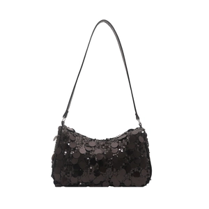 Chic black underarm bag with oversized sequins and slim leather shoulder strap