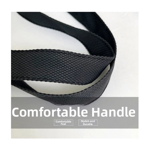 Close-up of durable black woven shoulder strap with reinforced textured handle