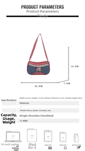 Detail view of red plaid shoulder bag with lace trim and cherry patch plus size dimensions