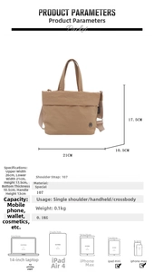 Detail of minimalist canvas crossbody bag showing size specs and dimensions