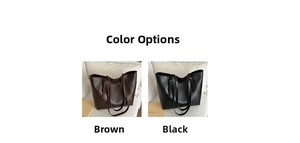 Grande borsa tote minimalista in pelle marrone e nera per il pendolarismo quotidiano