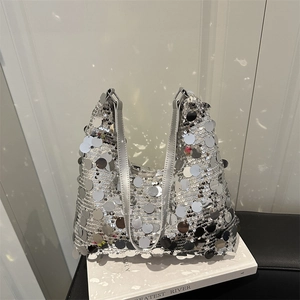 Sac à Épaule Étincelant À Paillettes Rondes Sac Hobo Sous Le Bras Pour Femmes Mode Fête Style De Rue