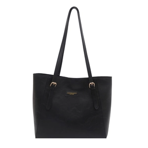 Borsa tote nera minimalista capiente da donna con fibbie metalliche dorate e spalline fini