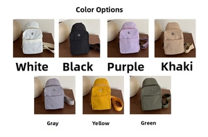 Grid display of lightweight nylon chest bags in seven vibrant colors for fitness and travel