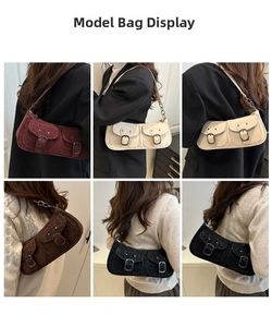 Vues multiples de modèles portant des sacs hobo rétro en quatre couleurs à deux poches