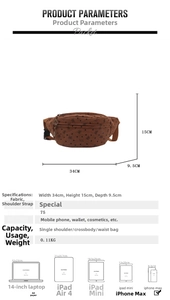 Gedetailleerde afmetingen voor de bruine crossbodytas met hartprint 34x15x9,5 cm