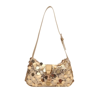 Sac hobo doré à paillettes avec fermoir métallique pour les soirées et les cocktails