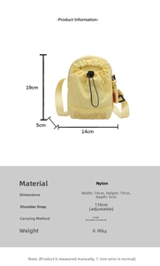 Spécifications détaillées de taille du sac de téléphone en nylon jaune avec dimensions