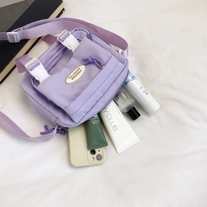 Purple school girl crossbody bag with transparent mesh layer and large capacity