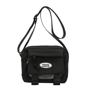 Fashionable black crossbody square bag with multi-pocket design and adjustable strap