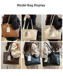 Six different colors of large minimalist tote bags shown on a model for daily use