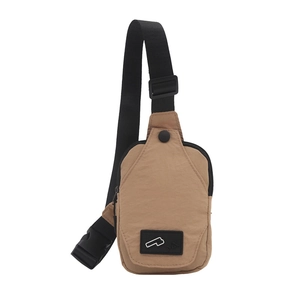 Versatile khaki canvas sling bag for men and women with adjustable black strap and buckle