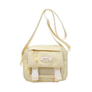 Minimalist creamy yellow nylon crossbody messenger bag with white mesh detail