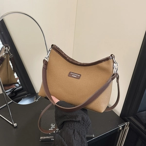 Sac À Épaule En Toile Pour Femmes Garniture En Cuir PU Hobo Sac À Bandoulière Polyvalent Rétro Mode Fourre-Tout