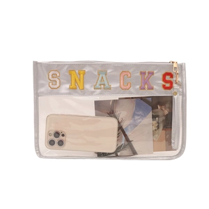 Chic leopard print transparent PVC handbag with SNACKS embroidery and wrist strap