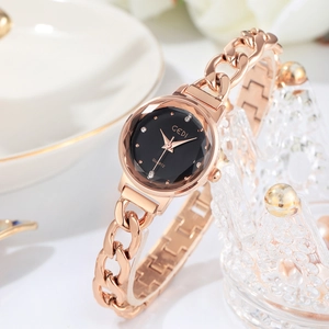 Orologio Al Quarzo Da Donna Elegante Lusso Marcatori In Strass Bracciale Catena Di Rame Moda