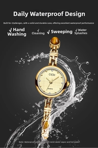 Detailed close-up of amber stone quartz watch for women with luxury water splash effect