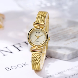 Women Quartz Watch Vintage Small Round Dial Alloy Case Woven Steel Mesh Strap Waterproof Elegant Dress Timepiece
