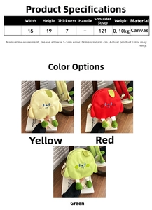 Canvas cartoon crossbody bag dimensions and size specifications with color options