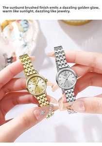 Detailed view of GEDI gold and silver tone women's quartz watches with metal link bands