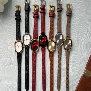 Gedi vintage oval quartz watch collection with colorful litchi grain leather straps