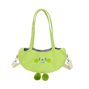 Cute bean green cartoon shoulder bag with fun embroidery and plush legs for women