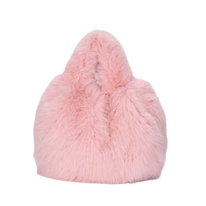 Sac à main chic en peluche rose clair pour femmes avec poignée en fourrure intégrée