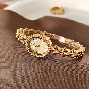 Elegant Women Quartz Watch Retro Alloy Metal Chain Bracelet Oval Dial Waterproof Vintage Fashion Wristwatch Accessory