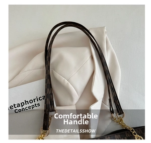 Detail of brown monogram shoulder bag with gold chain link and leather strap