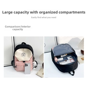 Detail view of large capacity backpack interior showing multi-compartment storage and partitions