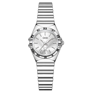 GEDI luxe zilveren stalen horloge met parelmoeren wijzerplaat en Romeinse cijfers