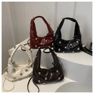 Chic rivet handbags collection in burgundy, black, white, and coffee leather finishes