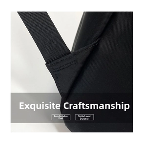 Close-up of reinforced stitching and durable nylon straps on a black travel backpack