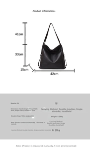Tableau détaillé des tailles pour sac cabas minimaliste en cuir PU noir avec sangle