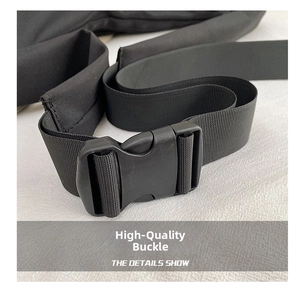Close-up of durable black plastic side-release buckle and high-density nylon strap