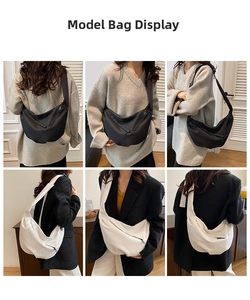 Collage of black and white crescent moon bags shown on models for versatile styling