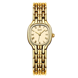 Montre à quartz dorée pour femme avec cadran en nacre et bracelet en métal maille