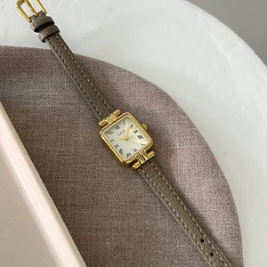 Elegante orologio da donna al quarzo rettangolare dorato con cinturino in pelle grigia