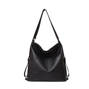 Grand sac hobo noir en cuir grainé avec bandoulière réglable pour femme, style décontracté