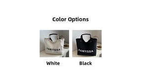 Detailed comparison of minimalist black and white canvas tote bags with FANYISSA logo