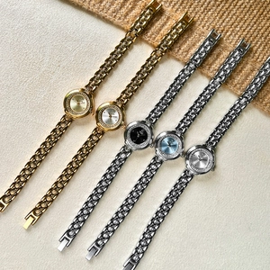 TEMI luxury women's metal chain watches with rhinestone bezels in five color varieties