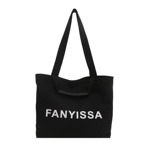 Large black canvas tote bag with white FANYISSA lettering for daily commuting