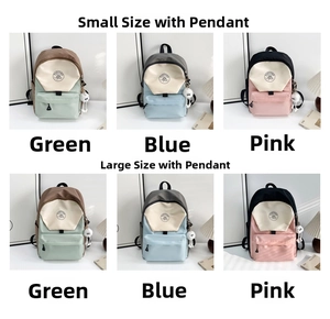 Detailed comparison of colorblock nylon backpacks in various sizes and color options