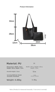 Guide des dimensions du grand sac cabas en similicuir noir avec pochette assortie