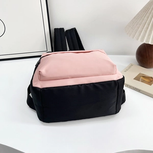 Pink and black color-block nylon backpack for school with water-resistant fabric
