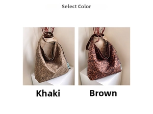 Leopard print tote bags in khaki and brown colors showing premium textured finish