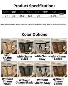 Detailed size specifications and color options for the large capacity commute tote bag