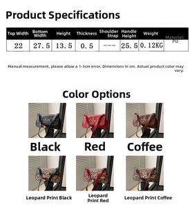 Size chart and multi-color options for leopard print PU shoulder tote bags
